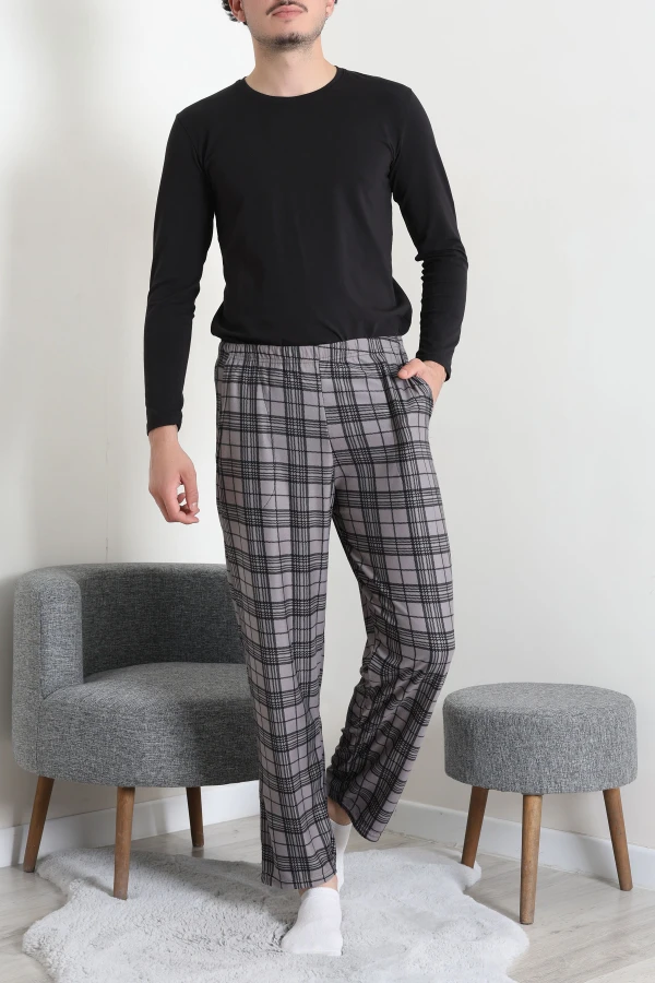 Süet Cepli Erkek Pijama Alt Gri 6