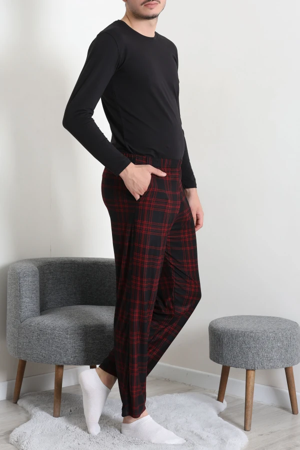 Süet Cepli Erkek Pijama Alt Bordo 6