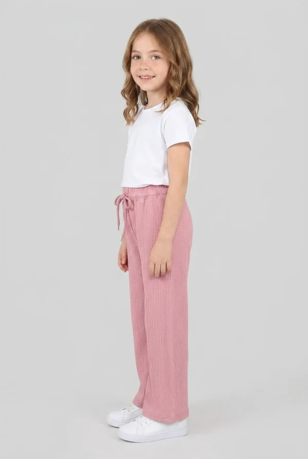 6-14 Yaş Bürümcük Kumaş Kız Çocuk Pantolon Pembe 7