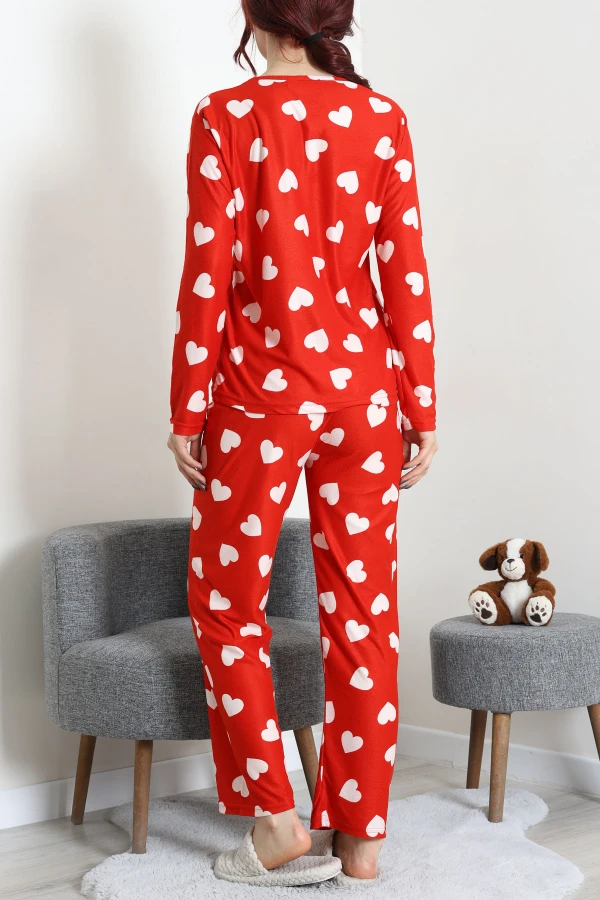 Süet Alt Üst Aynı Pijama Takımı Kırmızı 6