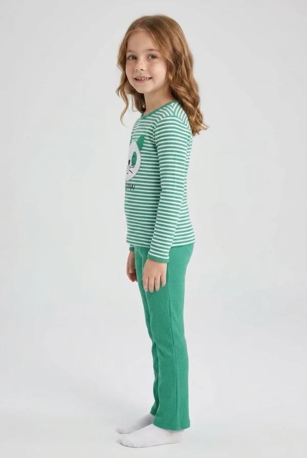 5-12 Yaş Kaşkorse Nakışlı Pijama Takımı Yeşil 2