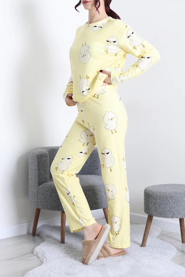 Süet Alt Üst Aynı Pijama Takımı Sarı 5