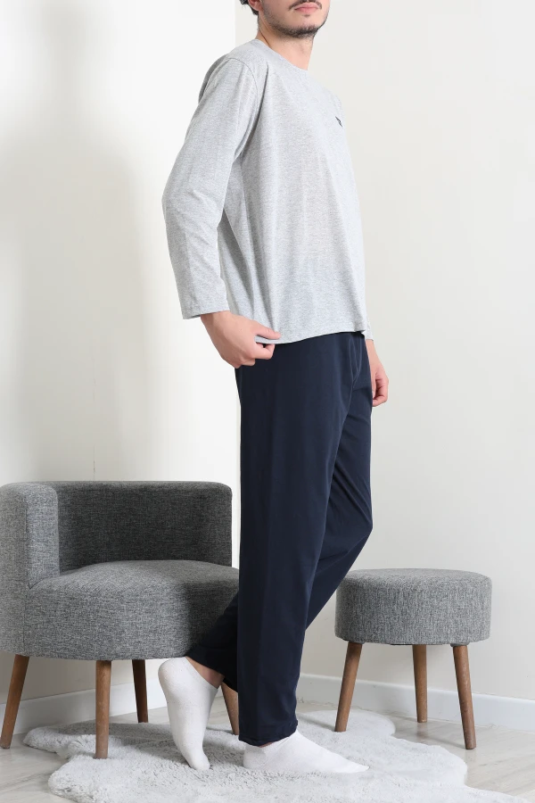 Süprem Nakışlı Erkek Pijama Takımı Gri 6