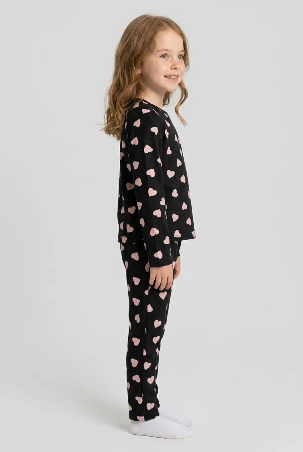 5-12 Yaş Süet Alt Üst Aynı Pijama Takımı Siyahkalpli 2