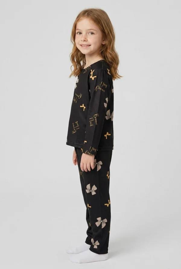 5-12 Yaş Süet Çocuk Pijama Takımı Siyah 6