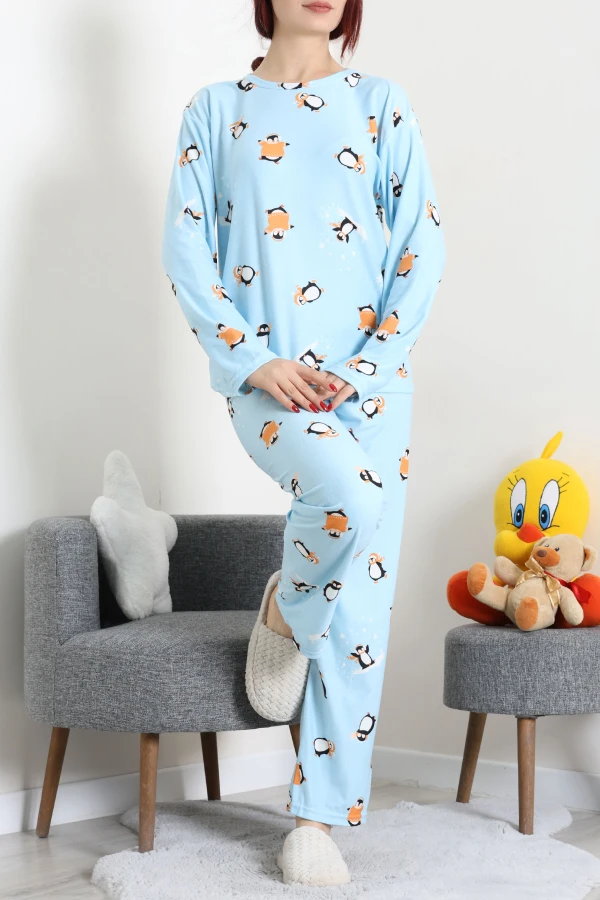 Süet Alt Üst Aynı Pijama Takımı Açıkmavi 5