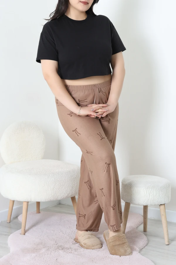 Büyük Beden Süet Pijama Altı Bejkahve 4