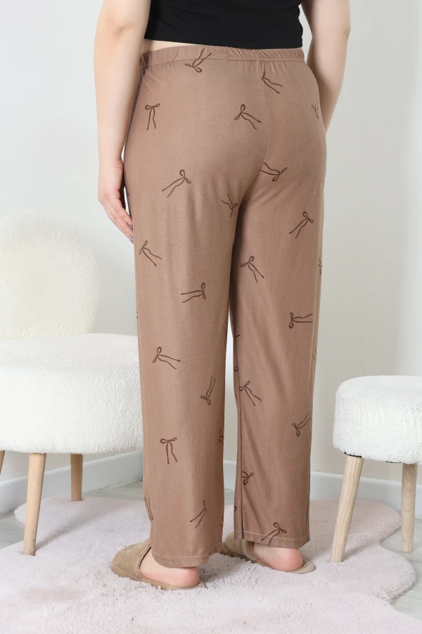 Büyük Beden Süet Pijama Altı Bejkahve 6