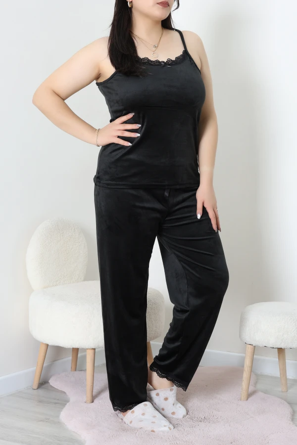 Fransız Kadife Battal Pijama Takımı Siyah 4