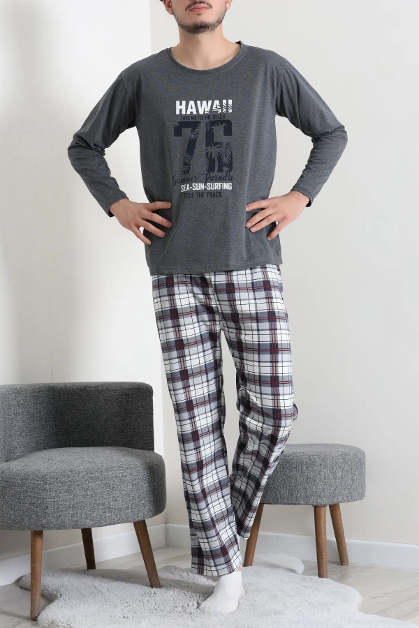 Baskılı Erkek Pijama Takımı Füme 3