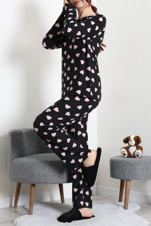 Süet Alt Üst Aynı Pijama Takımı Siyahkalpli 5