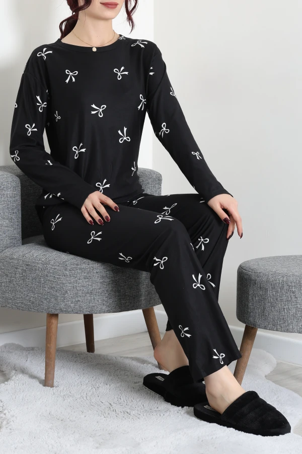 Süet Alt Üst Aynı Pijama Takımı Siyah 2