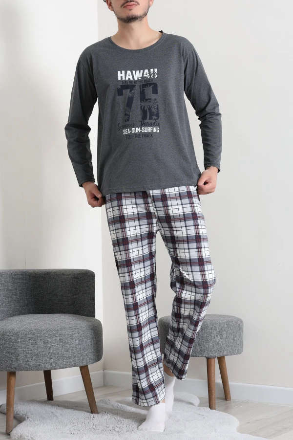 Baskılı Erkek Pijama Takımı Füme 2