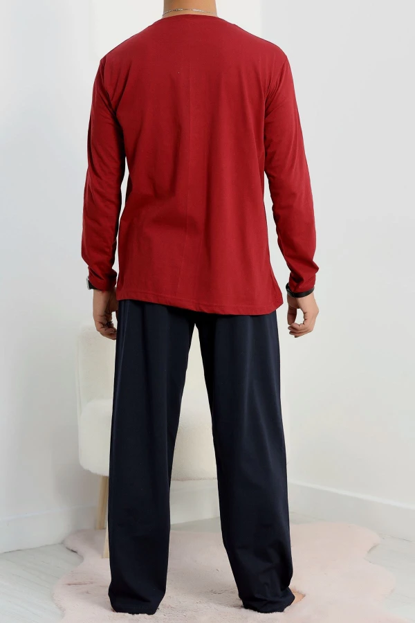 Cep Detay Süprem Erkek Pijama Takımı Bordo 6