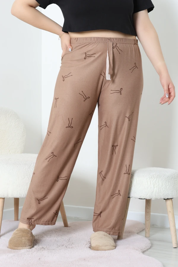 Büyük Beden Süet Pijama Altı Bejkahve 3