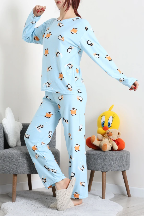 Süet Alt Üst Aynı Pijama Takımı Açıkmavi 7