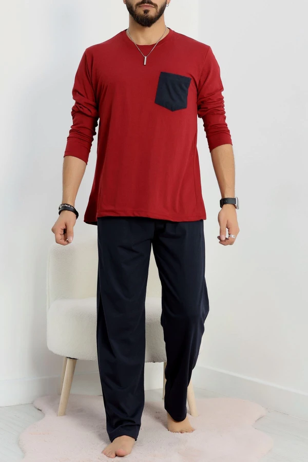 Cep Detay Süprem Erkek Pijama Takımı Bordo