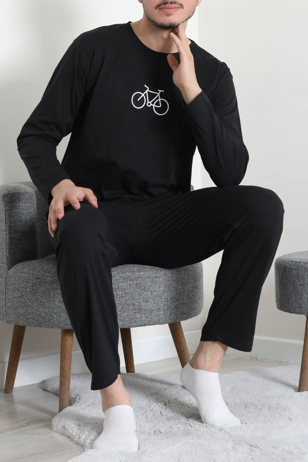 Süprem Baskılı Erkek Pijama Takımı Siyah 4