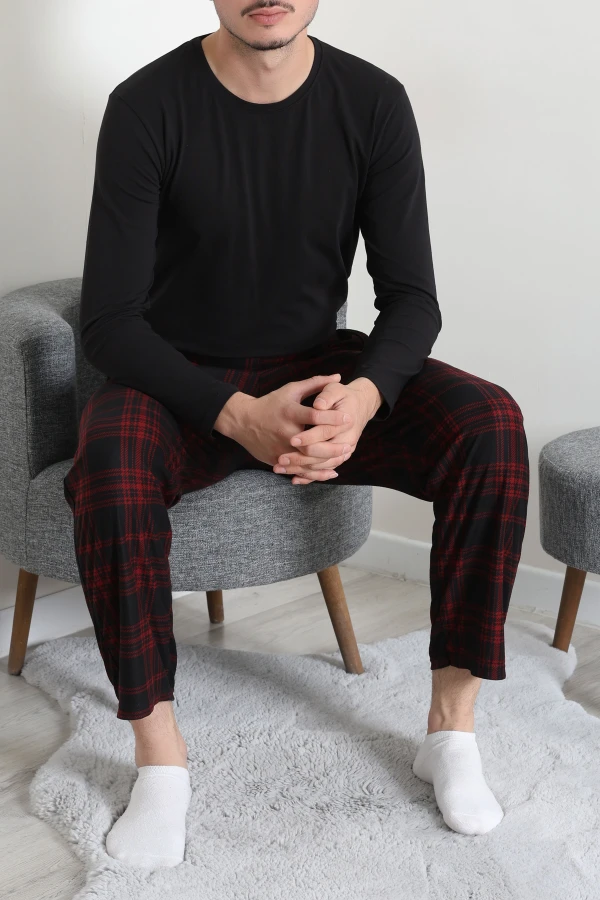 Süet Cepli Erkek Pijama Alt Bordo 5