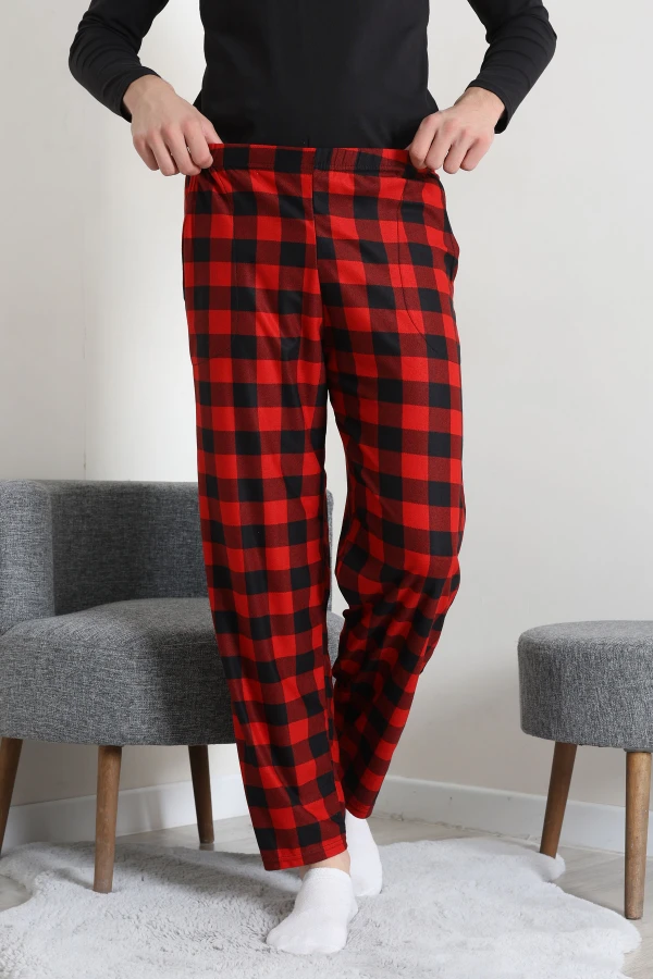 Süet Cepli Erkek Pijama Alt Kırmızı 5