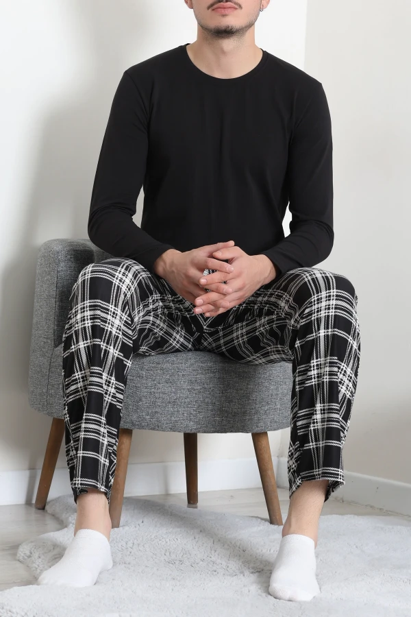 Süet Cepli Erkek Pijama Alt Siyah 6