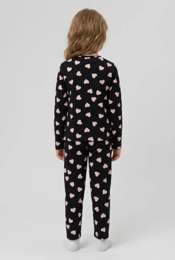 5-12 Yaş Süet Alt Üst Aynı Pijama Takımı Siyahkalpli 3