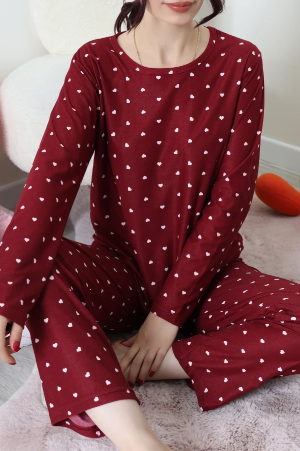 Süet Alt Üst Aynı Pijama Takımı Bordo 4