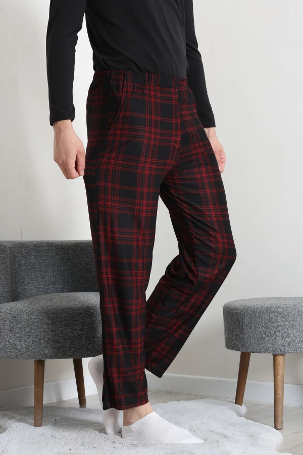 Süet Cepli Erkek Pijama Alt Bordo 3