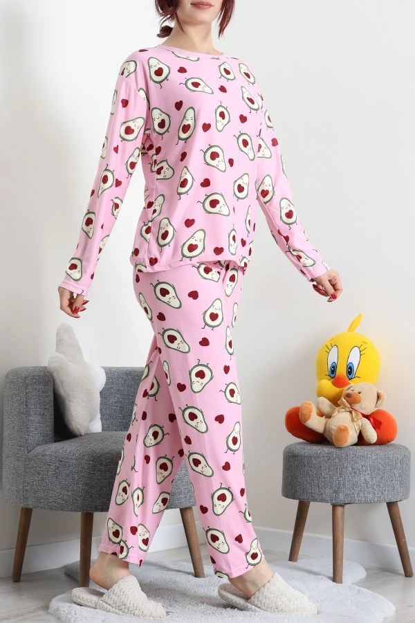 Süet Alt Üst Aynı Pijama Takımı Pembekalpli 3