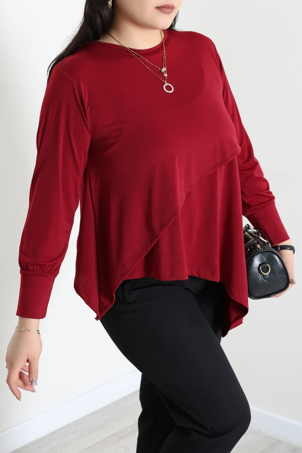 Asimetrik Kesim Büyük Beden Sandy Bluz Bordo