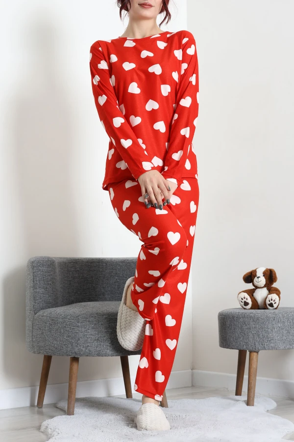 Süet Alt Üst Aynı Pijama Takımı Kırmızı 3