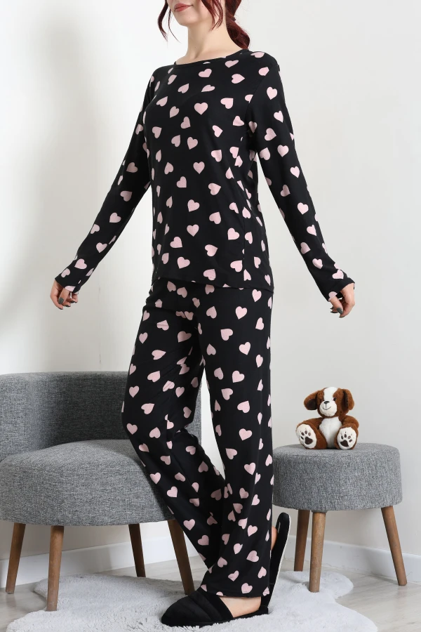 Süet Alt Üst Aynı Pijama Takımı Siyahkalpli 2