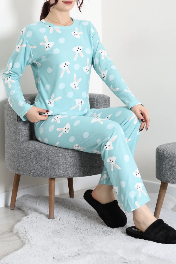 Süet Alt Üst Aynı Pijama Takımı Yeşiltavşan 6