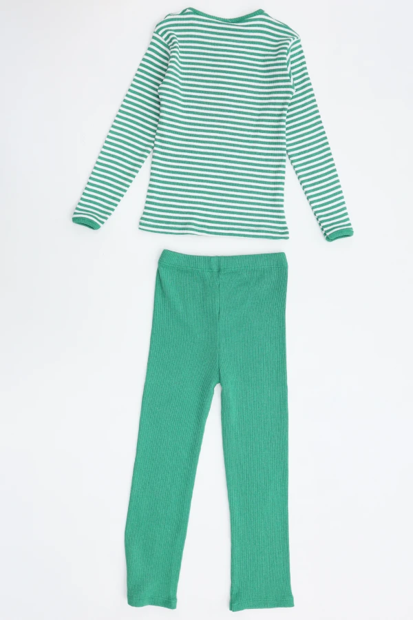 5-12 Yaş Kaşkorse Nakışlı Pijama Takımı Yeşil 7