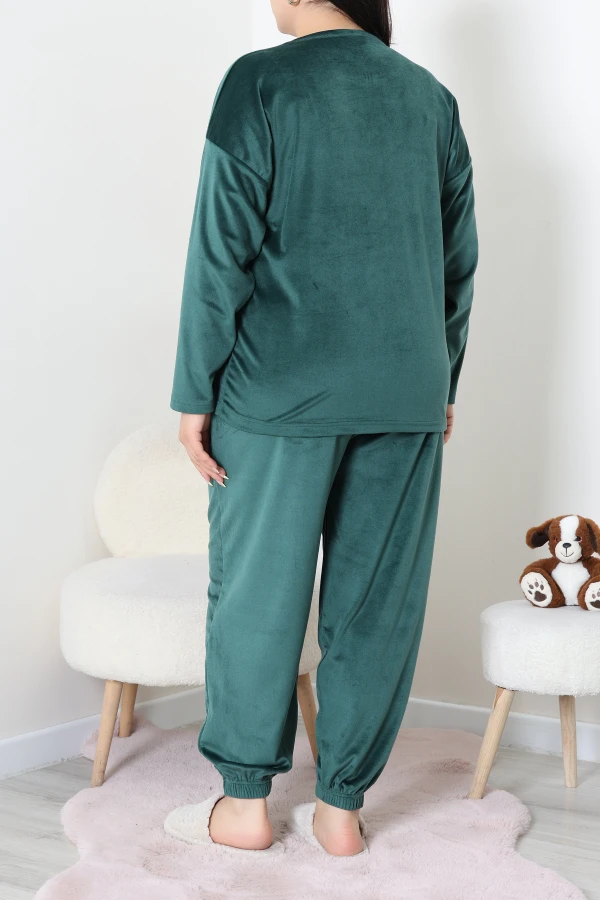 Fransız Kadife Büyük Beden Pijama Takımı Zümrüt 6