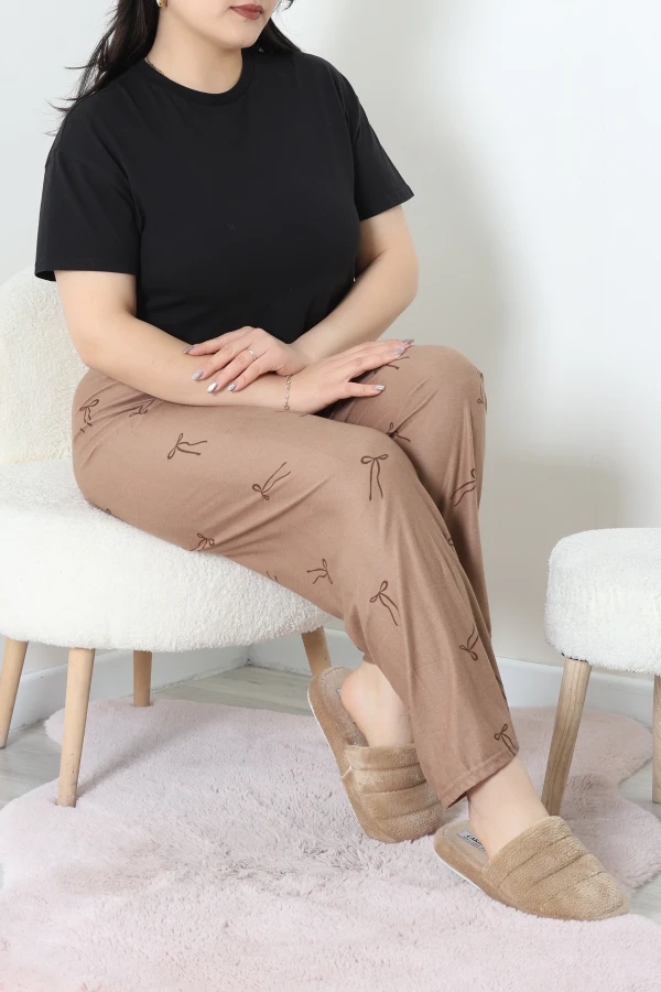 Büyük Beden Süet Pijama Altı Bejkahve 2