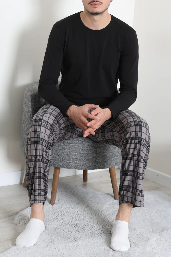 Süet Cepli Erkek Pijama Alt Gri 4