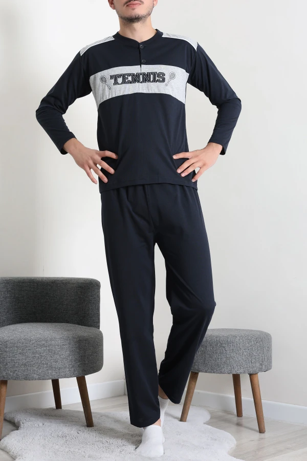 Süprem Patlı Garnili Erkek Pijama Takımı Lacivert 6
