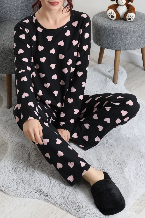 Süet Alt Üst Aynı Pijama Takımı Siyahkalpli 3