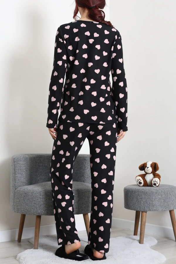 Süet Alt Üst Aynı Pijama Takımı Siyahkalpli 6