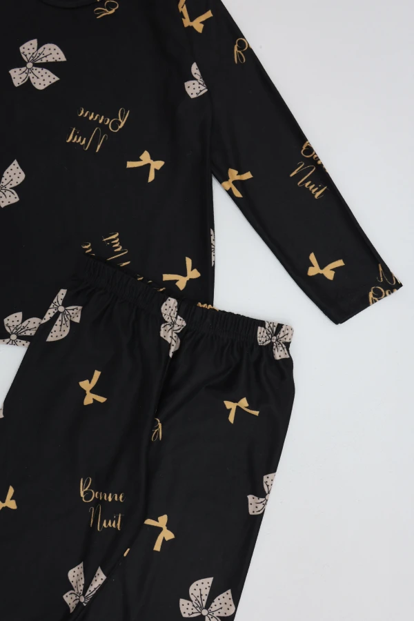 5-12 Yaş Süet Çocuk Pijama Takımı Siyah 4