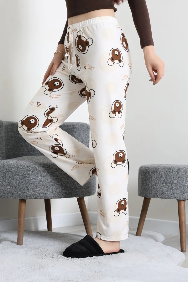 Desenli Süet Pijama Altı Kahverengi 3