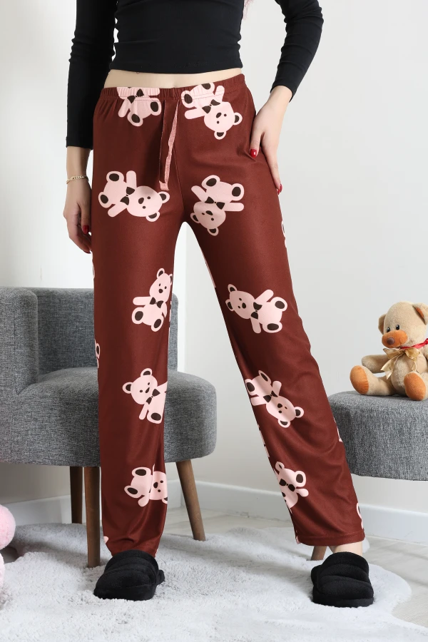 Desenli Süet Pijama Altı Kahve 3