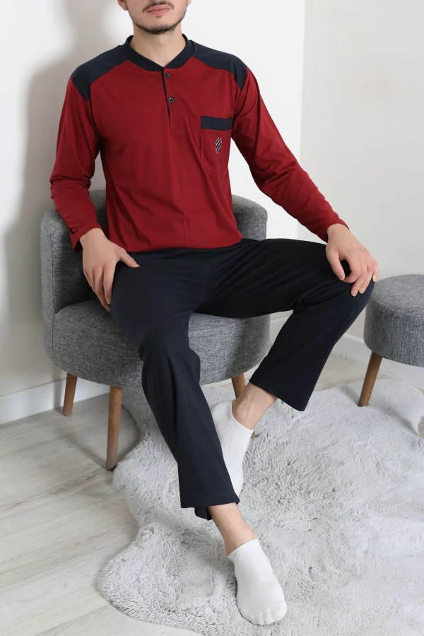 Süprem Nakışlı Erkek Pijama Takımı Bordo 2