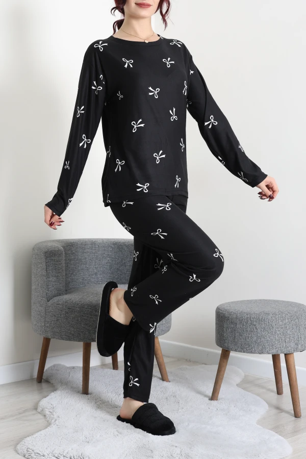 Süet Alt Üst Aynı Pijama Takımı Siyah 4