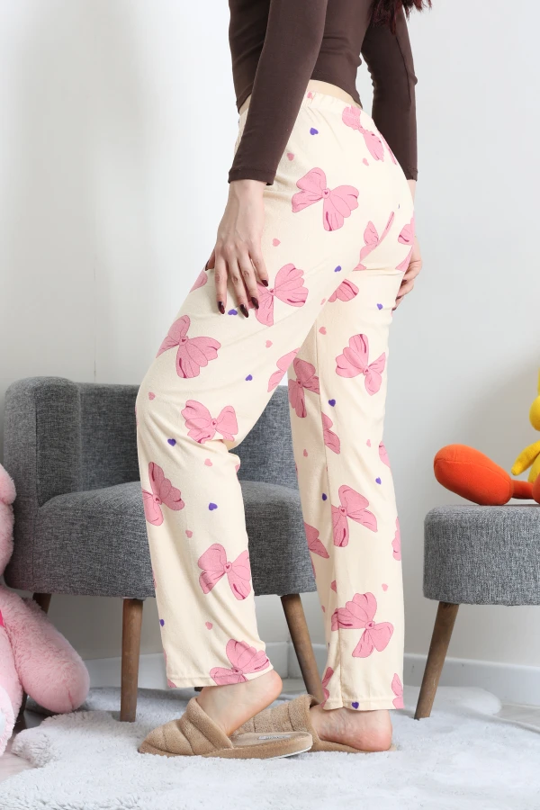 Desenli Süet Pijama Altı Bej 7