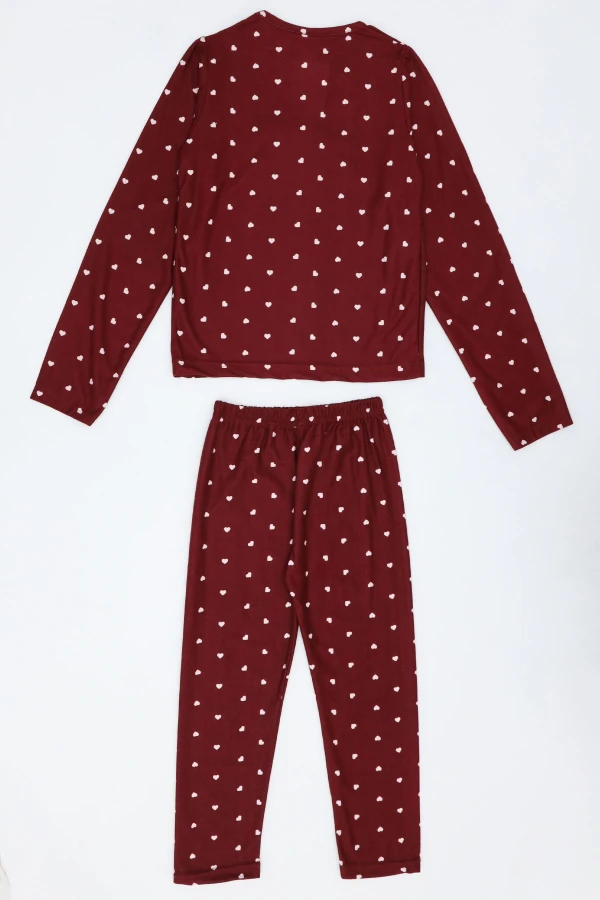 5-12 Yaş Süet Alt Üst Aynı Pijama Takımı Bordo 7