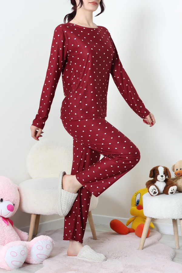 Süet Alt Üst Aynı Pijama Takımı Bordo 5