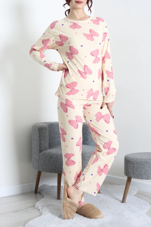 Süet Alt Üst Aynı Pijama Takımı Bej 2