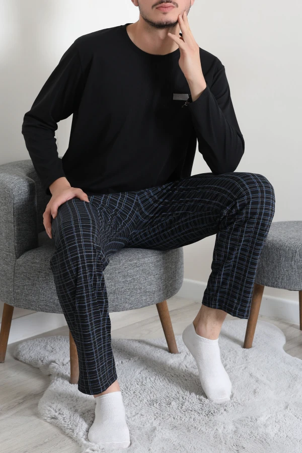 Süprem Ekose Erkek Pijama Takımı Siyah